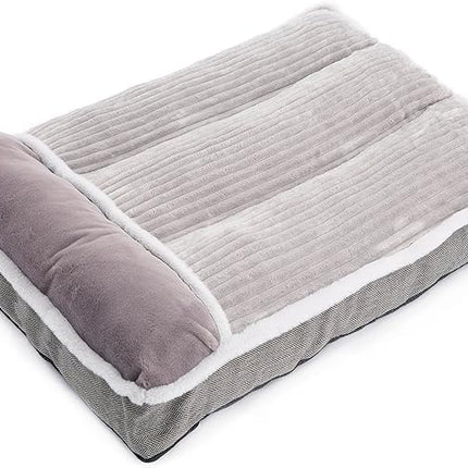 Dog Bed for Large Dogs, Dog Mattress with Pillow for Crate Kennel, Sofa pet Bed, Super Soft pet Bed for Medium, Jumbo, Small Dogs Breeds (Grey, Large:(36"x27"x3")
