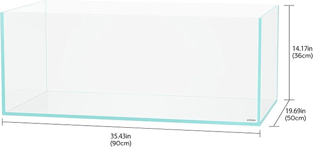 LANDEN 90S 39 Gallon Shallow Tank Rimless Low Iron Tank 35.4" L × 19.7" W × 14.2" H (90cm x 50cm x 36cm); 10mm Thickness Aquascape Fish Tank, Black Leveling Mat Included