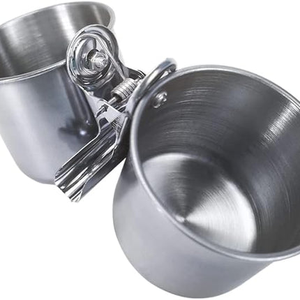 Bird Feeder Cups with Clamp Mount on Standing Perch, 2 Stainless Steel Cups for Food and Water, Compatible for halinfer's All Bird Carrier and Backpack Wooden and Rope Perch