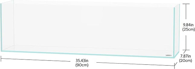 LANDEN 90L 10.8 Gal Rimless Low Iron Aquarium Long Fish Tank, Bookshelf Aquarium, W35.4×D7.87×H9.84 in(90x20x25cm) 6mm Thickness with Black Nano Foam Leveling mat Included