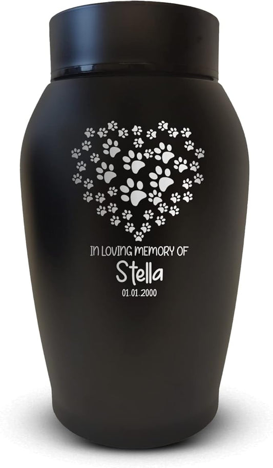 Personalized Custom Dog Urn Engraved Dog Name and Date - Stainless Steel cremation urns for dogs ashes with Airtight Closure | Paw Print Heart