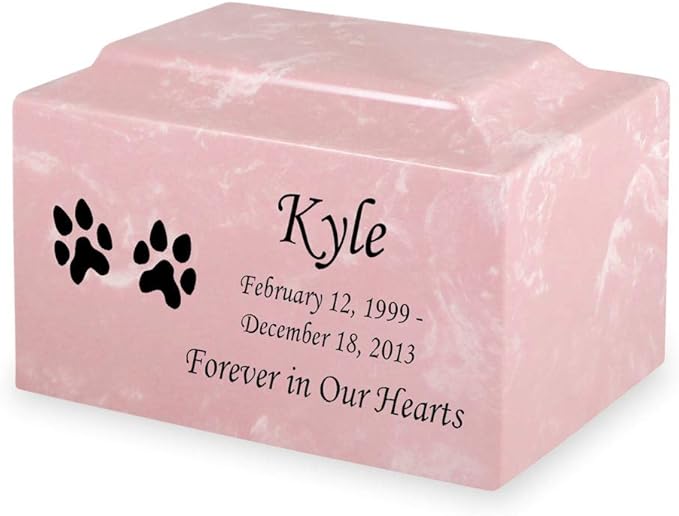 Mainely Urns Pink Dog Paw Prints Pet Cremation Urn for Ashes - Personalize with Name, Date, and Sentiment - Cultured Marble - 210 Cubic Inch for a Pet Weighing up to 210 Pounds