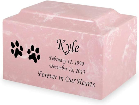 Pink Dog Paw Prints Pet Cremation Urn for Ashes - Personalize with Name, Date, and Sentiment - Cultured Marble - 50 Cubic Inch for a Pet Weighing up to 50 Pounds