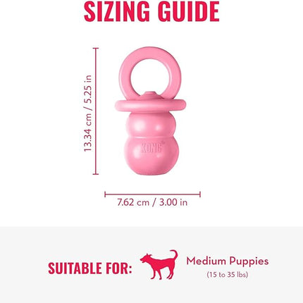KONG Puppy Binkie - Pacifier Dog Toy for Puppies - Stuffable Treat Chew Toy for Treats - Durable Natural Rubber for Teething Puppy - for Medium Puppies - Pink