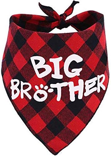 Big Brother Dog Bandana,Buffalo Plaid Pet Pregnancy Announcement Scarf