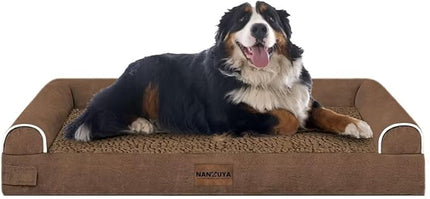 Large Dog Bed Orthopedic Washable: Jumbo Dog Bed Bolster Extra Large Dogs Egg Crate Foam Sofa Couch Waterproof Removable Cover - Coffee