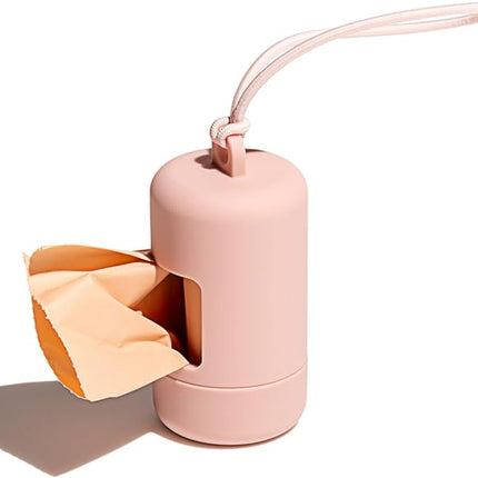 Wild One Dog Poop Bag Holder and Dispenser with Leash Attachment, Leak Proof, Easy Twist Top for Refills, Includes 1 Roll Bags, Blush