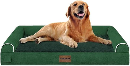 Large Dog Bed Orthopedic Washable: Beds Bolster XL Bed Big XLarge Dogs Egg Crate Foam Couch Sofa Waterproof with Removable Cover - Emerald