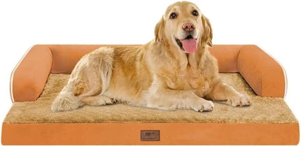 Large Dog Bed Orthopedic Washable, Orthopedic Dog Beds for Large Dogs with Washable Cover, Removable Bolster and Non-Slip Bottom Orange Pet Beds, XL XLarge Extra Large Dogs