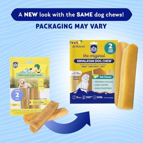 Himalayan Dog Chew Original Yak Cheese Dog Chews, 100% Natural, Long Lasting, Gluten Free, Healthy & Safe Dog Treats, Lactose & Grain Free, Protein Rich, Mixed Sizes, 2 Sticks (521139)