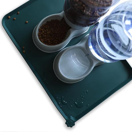 Hoki Found Large Silicone Pet Food Mats - Non Slip Dog Cat Bowl Placemats - Waterproof Dog Cat Food Mats - Dark Cedar