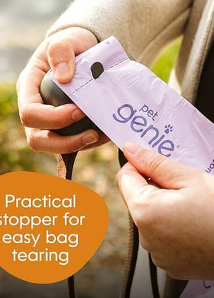 On-the-Go Dog Poop Bag Dispenser for Leash - Compact & Easy to Use Device for Pet Supplies with 2-Point Secure Attachment, Includes 1 Roll (15 count) of Scented Poop Bags, (Lavender Scent)