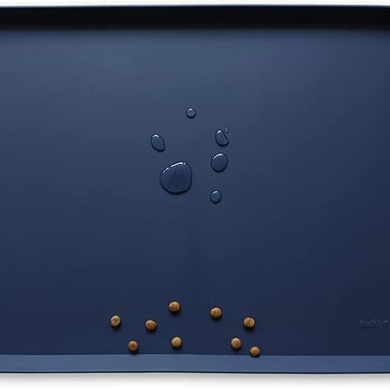Hoki Found L Silicone Non Slip Pet Dog Cat Bowl Mats - Placemat - Waterproof Dog Cat Food Mats for Carpet - French Navy