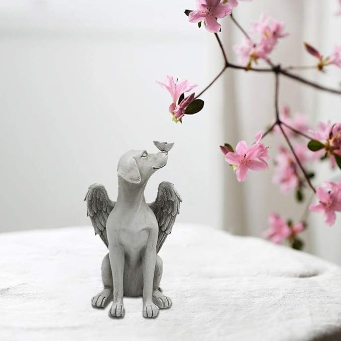 Angel Wing Dog Memorial Stone,Dog Memorial Gifts for Loss of Dog,8 Inch Resin Sleeping Dog Garden Ornament, Pet Grave Marker, Angel Tribute Statue for Dog Bereavement