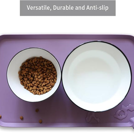 Hoki Found Silicone Pet Food Mats Tray - High-Lips Pet Dog Cat Bowl Mats - Pet Feeding Mat - Waterproof Dog Cat Food Mats -Pet Water Mats for Floors - Amethyst