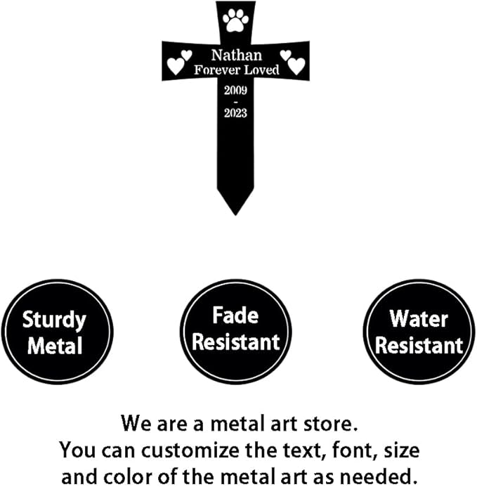 Personalized Cat Dog Memorial Stake Metal Outdoor Grave Marker with Paw and Hearts, Custom Cat Dog Name Memorial Grave Marker Cross Stake, Customized Pet Memorial Garden Stake Marker