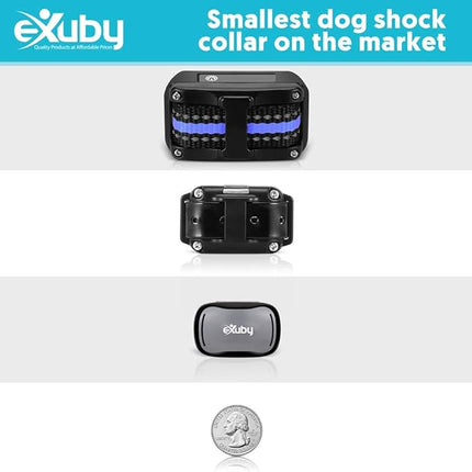 eXuby - Tiny Shock Collar for Small Dogs 5-15lbs - Smallest Collar on The Market - Sound, Vibration, & Shock - 9 Intensity Levels - Pocket-Size Remote - Long Battery Life - Water-Resistant - Gray