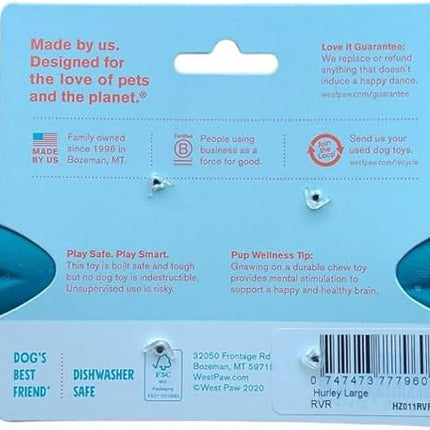 WEST PAW Hurley Dog Bone Chew Toy for Tough Chewers- Safe and Durable Fetch and Chew Toy for Dogs- Dishwasher Safe, Lightweight, Floatable, Made in USA - for Small Dogs - River Blue, Large