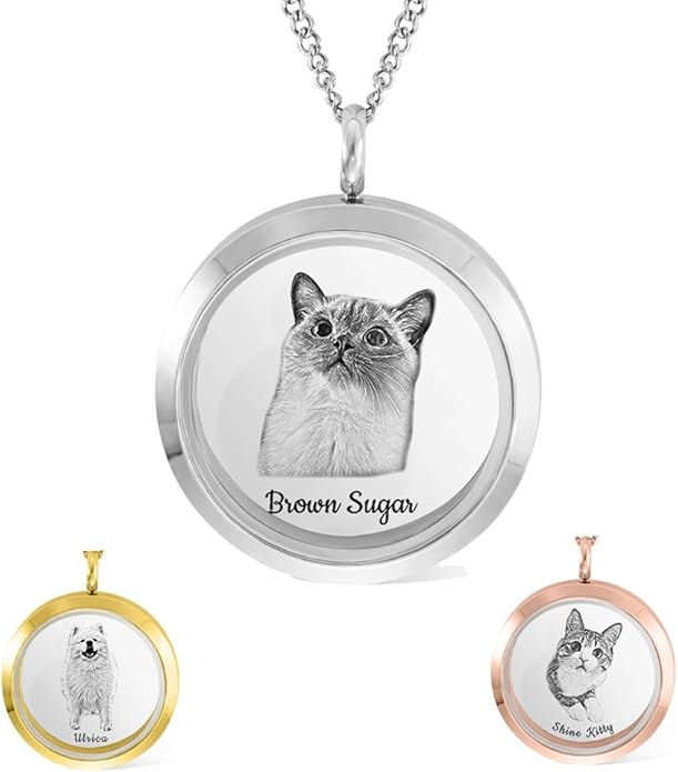 AILIN Custom Pet Fur Memorial Necklace Stainless Steel Personalized Photo Name Dog Cat Memorial Necklace Pet Hair Remembrance Jewelry Gifts For Women Mom