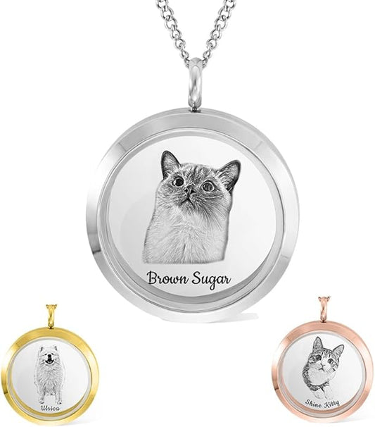 AILIN Custom Pet Fur Memorial Necklace Stainless Steel Personalized Photo Name Dog Cat Memorial Necklace Pet Hair Remembrance Jewelry Gifts For Women Mom