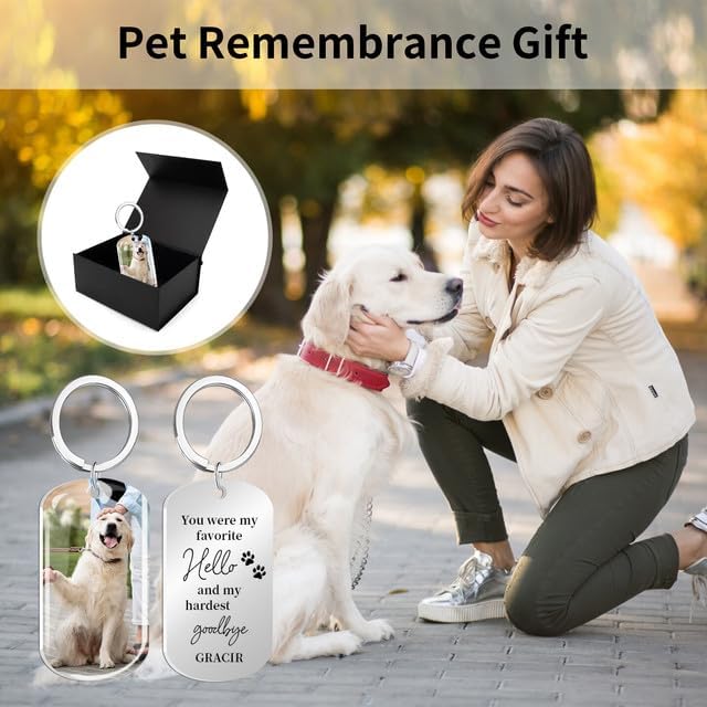 Custom Dog Memorial Keychain with Color Photo & Epoxy Shield - Personalized Pet Loss Gift, Engraved Remembrance Keychain for Dogs/Cats