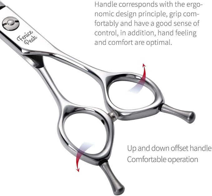 Fenice Peak Dog Grooming Shears Curved Chunker Scissors for Dogs and Cats Face Body Trimming Shears 440C 7.5''