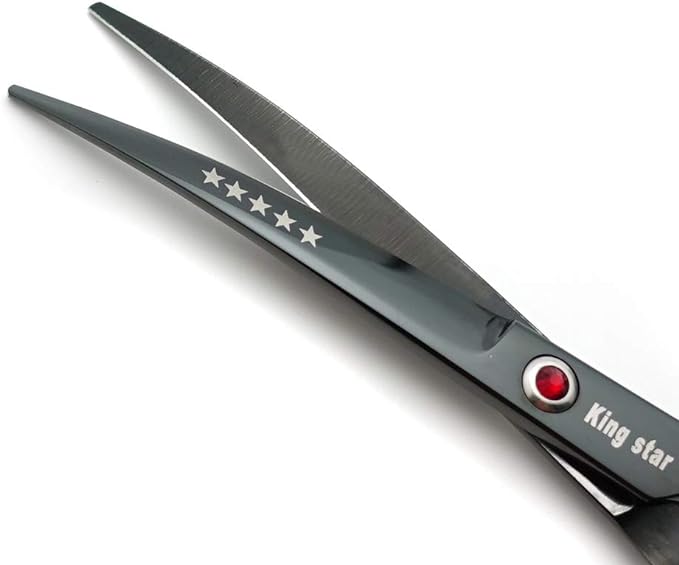 7.0in Titanium Professional dog Grooming Scissors set,Straight & Thinning & Curved scissors 4pcs set for Dog grooming Bright Black With Comb