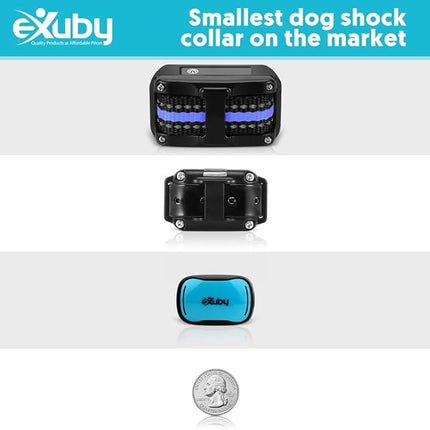 eXuby - Tiny Shock Collar for Small Dogs 5-15lbs - Smallest Collar on The Market - Sound, Vibration, & Shock - 9 Intensity Levels - Pocket-Size Remote - Long Battery Life - Water-Resistant (Teal)