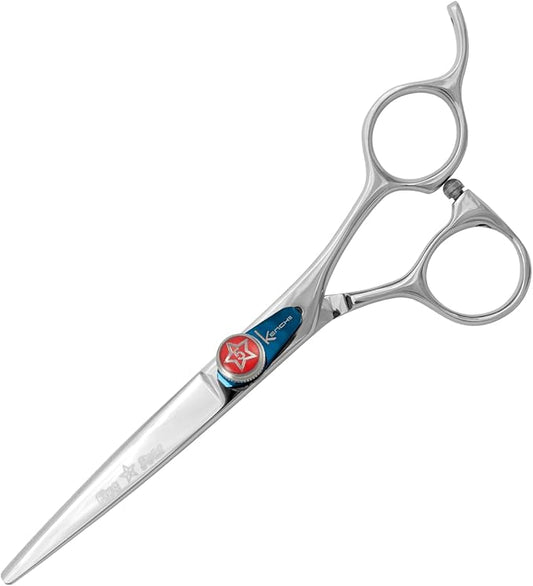Kenchii Five Star Offset Handle Professional Dog Grooming Shears, 6 Inch Straight Shears, Light Weight, Heavy Duty Pet Grooming Scissor for Dogs, Cats