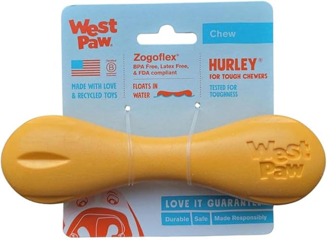 WEST PAW Hurley Dog Bone Chew Toy for Tough Chewers- Safe and Durable Fetch and Chew Toy for Dogs- Dishwasher Safe, Lightweight, Floatable, Made in USA - for Small Dogs - Sunflower Yellow, Small