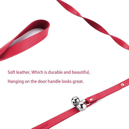 Leather Dog Doorbells for Door Knob/Potty Training/Go Outside, Length Adjustment Copper Dog Bell, Housetraining Hanging Bell, Red Leather Silver Bells.