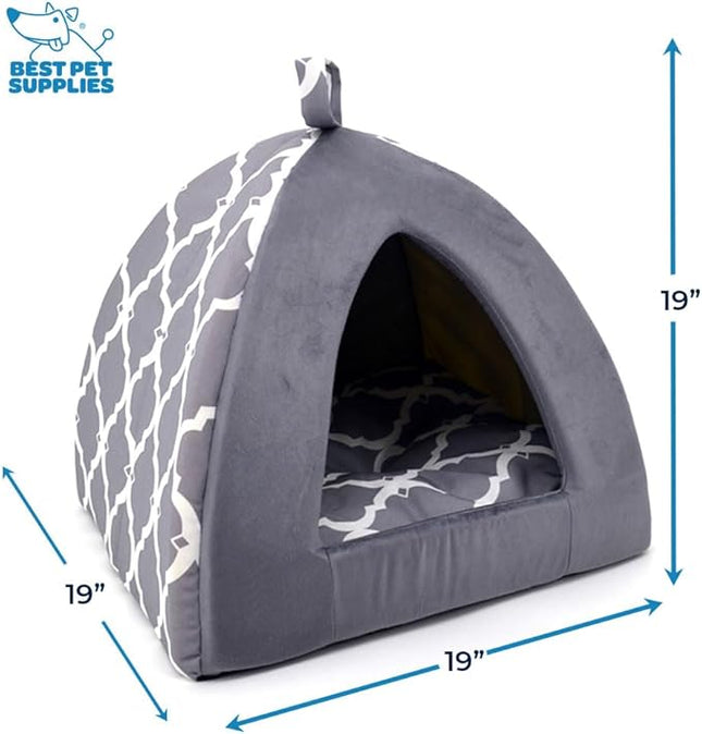 Pet Tent-Soft Bed for Dog and Cat by Best Pet Supplies - Gray Lattice, 19" x 19" x H:19"