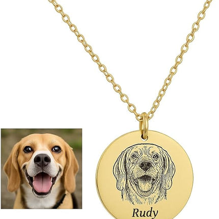 Happily Ever Custom 925 Sterling Silver Dog Portrait Necklace – Personalized Memorial Pet Jewelry with Photo Engraving – Handmade Gift for Dog/Cat Lovers – Animal Keepsake