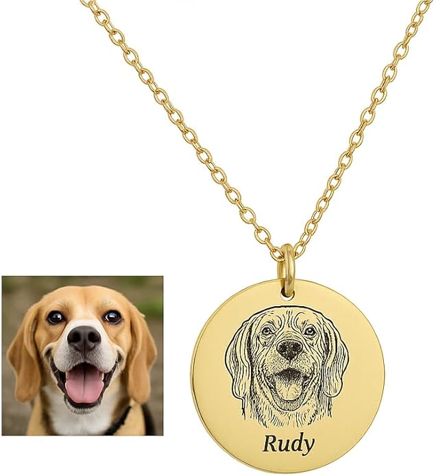Happily Ever Custom 925 Sterling Silver Dog Portrait Necklace – Personalized Memorial Pet Jewelry with Photo Engraving – Handmade Gift for Dog/Cat Lovers – Animal Keepsake
