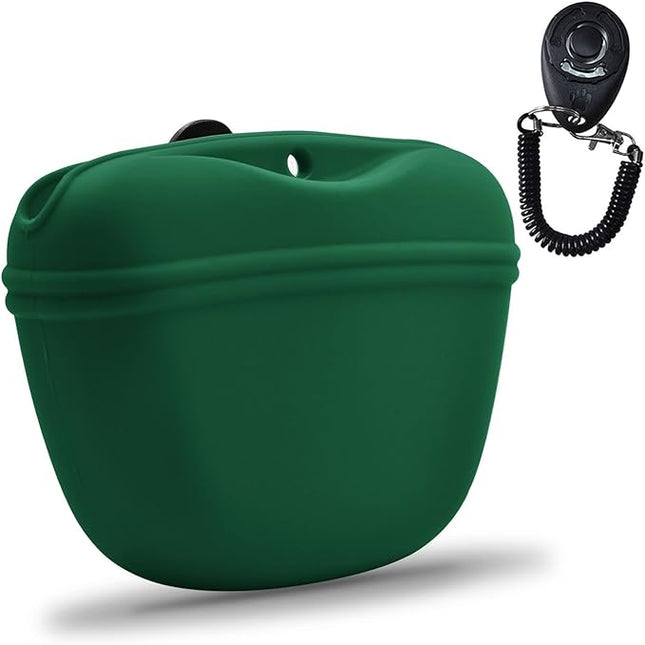 AUDWUD Silicone Dog Treat Pouch,with Dog Training Clicker,Clip on Portable Training Container,Convenient Magnetic Buckle Closing and Upgraded Waist Clip for Enhanced Stability