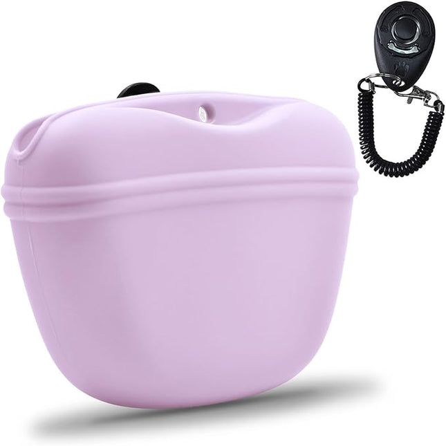 AUDWUD Silicone Dog Treat Pouch,With Dog Training Clicker,Clip on Portable Training Container,Convenient Magnetic Buckle Closing and Upgraded Waist Clip for Enhanced Stability