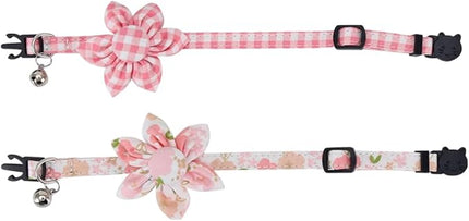 Cat Collar Breakaway with Cute Sunflower and Bell Plaid Flower for Kitty Adjustable Safety