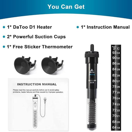 Aquarium Heater Adjustable 50W Submersible Fish Tank Heater with Electronic Chip Thermostat Suitable for Marine Saltwater and Freshwater