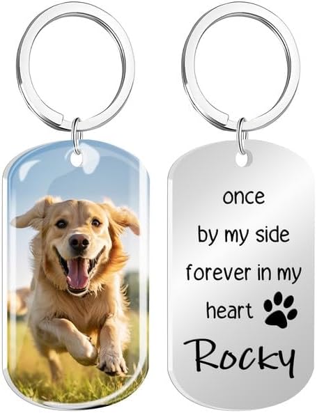Custom Dog Memorial Keychain with Color Photo & Epoxy Shield - Personalized Pet Loss Gift, Engraved Remembrance Keychain for Dogs/Cats
