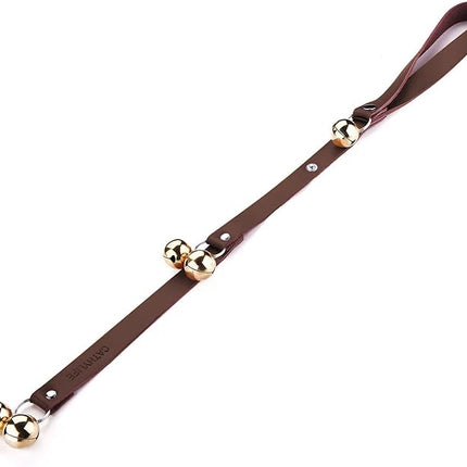 Leather Dog Doorbells for Door Knob/Potty Training/Go Outside, Length Adjustment Copper Dog Bell, Housetraining Hanging Bell, Dark Brown Leather Golden Bells