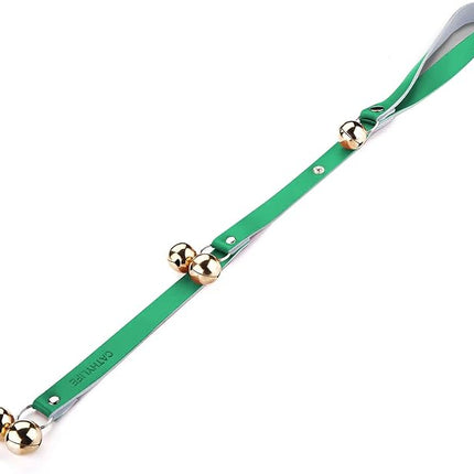 Leather Dog Doorbells for Door Knob/Potty Training/Go Outside, Length Adjustment Copper Dog Bell, Housetraining Hanging Bell, Green Leather Golden Bells.