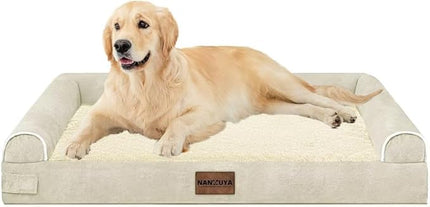 Large Dog Bed Orthopedic Washable: Beds Bolster XL Bed Medium Large Dogs Egg Crate Foam Couch Sofa Waterproof with Removable Cover - Beige