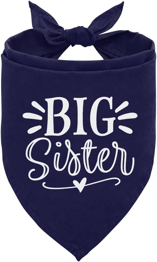 Big Sister Dog Bandanas, Dark Blue Dog Bandana, Pet Triangle Scarf Accessories, Pet Bandanas for Small Medium Large Dogs, Baby Announcement Dogs Bandana (M)