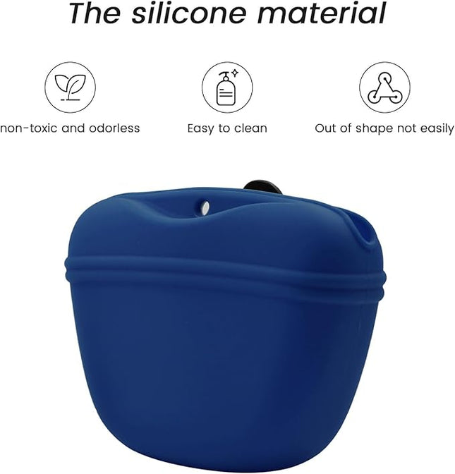 AUDWUD Silicone Dog Treat Pouch,with Dog Training Clicker,Clip on Portable Training Container,Convenient Magnetic Buckle Closing and Upgraded Waist Clip for Enhanced Stability