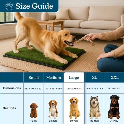 Artificial Grass Puppy Pee Pad for Dogs and Small Pets - 20x30 Inch, Reusable 3-Layer Turf Pads for Dogs with Tray - Indoor and Outdoor Fake Grass Potty Pet Supplies by PETMAKER