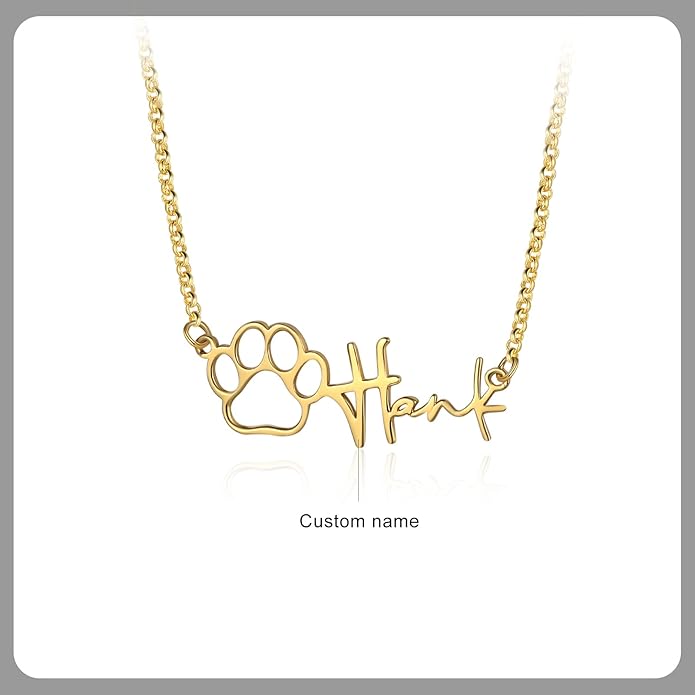 Customized Paw Print Necklace Personalized Pet Name Necklace Custom Engraved Dog Cat Paw Pendant Necklace Pet Memorial Gift for Pet Lovers