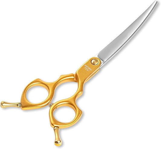 6.5'' Small Curved Dog Grooming Scissors Gold Professional Trimming Shears with Ultra-Lightweight Offset Handle 440C Stainless Steel Pet Scissors for Face and Paws