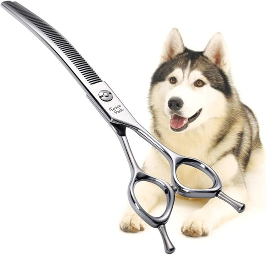 Fenice Peak Dog Grooming Shears Curved Thinning Scissors for Dogs and Cats Face Body Trimming Shears 440C 7''