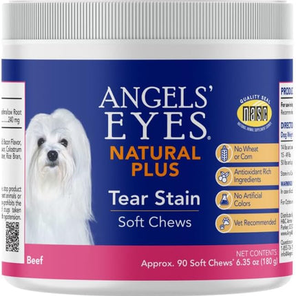 Angels' Eyes Natural Tear Stain Prevention Soft Chews for Dogs | Beef Flavor| for All Breeds | No Wheat No Corn | Daily Supplement | Proprietary Formula | 90ct