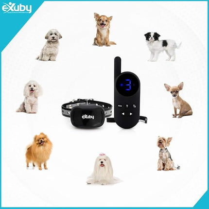 eXuby - Tiny Shock Collar for Small Dogs 5-15lbs - Smallest Collar on The Market - Sound, Vibration, & Shock - 9 Intensity Levels - Pocket-Size Remote - Long Battery Life - Water-Resistant - Black